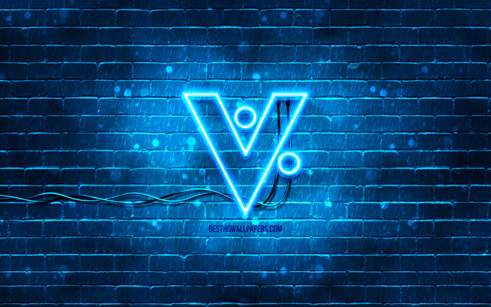 logo bleu vericoin, 4k, brickwall bleu, logo vericoin, crypto-monnaie, logo n&#233;on vericoin, vericoin