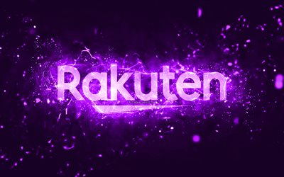 Rakuten violet logo, 4k, violet neon lights, creative, violet abstract background, Rakuten logo, brands, Rakuten