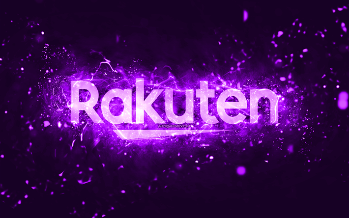 rakuten violett logotyp, 4k, violett neonljus, kreativ, violett abstrakt bakgrund, rakuten logo, varum&#228;rken, rakuten