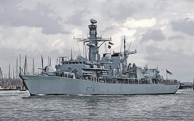 HMS Kent, F78, 4k, vector art, HMS Kent drawing, creative art, HMS Kent art, vector drawing, abstract ships, HMS Kent F78, Royal Navy