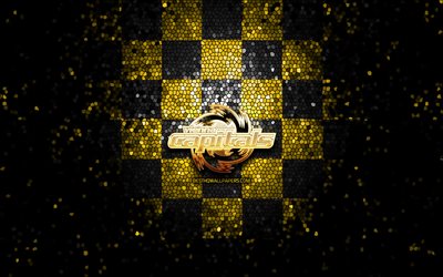 Vienna Capitals, glitter logo, ICE Hockey League, yellow black checkered background, hockey, austrian hockey team, Vienna Capitals logo, mosaic art
