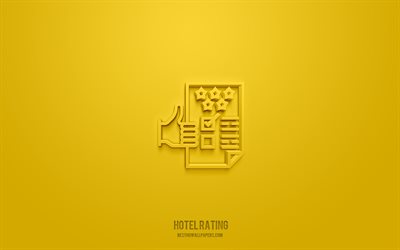 hotel rating 3d icon, yellow background, 3d symbols, hotel rating, tourism icons, 3d icons, hotel rating sign, tourism 3d icons