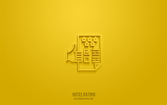 رمز تصنيف الفندق ثلاثي الأبعاد, خلفية صفراء, رموز ثلاثية الأبعاد, تصنيف الفندق, رموز السياحة, الرموز ثلاثية الأبعاد, علامة تصنيف الفندق, السياحة الرموز 3d