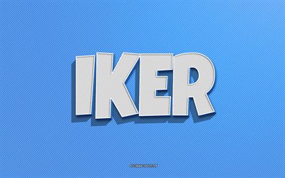 Iker, blue lines background, wallpapers with names, Iker name, male names, Iker greeting card, line art, picture with Iker name