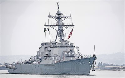 USS Fitzgerald, 4k, vector art, DDG-62, destroyer, United States Navy, US army, abstract ships, battleship, US Navy, Arleigh Burke-class, USS Fitzgerald DDG-62