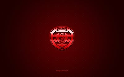Kisvarda FC, Hungarian football club, red logo, red carbon fiber background, Nemzeti Bajnoksag I, football, NB I, Kisvarda, Hungary, Kisvarda FC logo