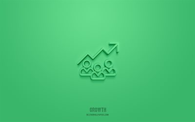 icona 3d di crescita, sfondo verde, simboli 3d, crescita, icone aziendali, icone 3d, segno di crescita, icone 3d aziendali