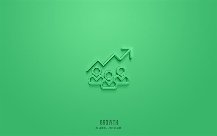 &#237;cone 3d de crescimento, fundo verde, s&#237;mbolos 3d, crescimento, &#237;cones de neg&#243;cios, &#237;cones 3d, sinal de crescimento, &#237;cones 3d de neg&#243;cios