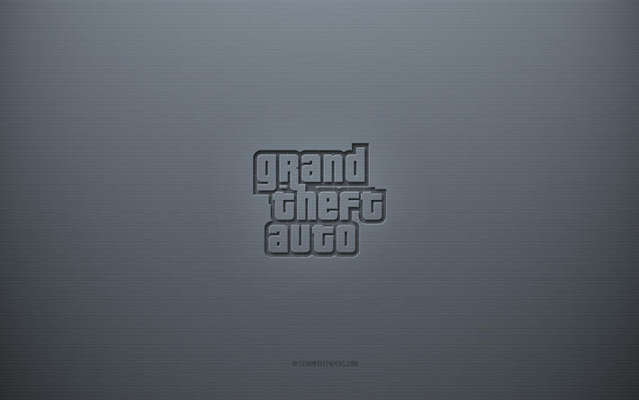 logotipo de gta, fondo creativo gris, emblema de gta, textura de papel gris, gta, fondo gris, logotipo de gta 3d, grand theft auto