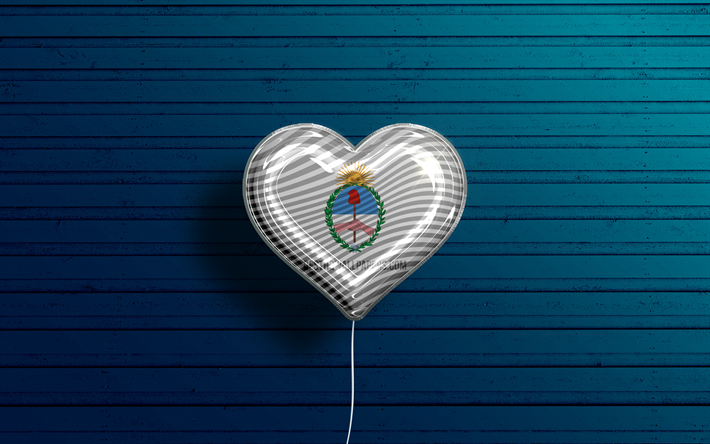 アイ ラブ フフイ, 4k, 現実的な風船, 青い木製の背景, ジュフイの日, アルゼンチンの州, ジュフイの旗, アルゼンチン, 旗付きバルーン, アルゼンチンの行政区, ジュフイ旗, フフイ