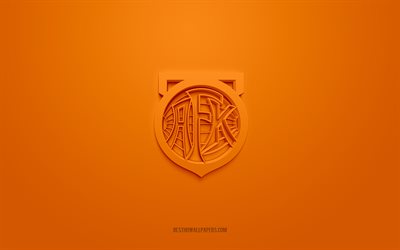 aalesunds fk, luova 3d-logo, oranssi tausta, eliteserien, 3d-tunnus, norjalainen jalkapalloseura, norja, 3d-taide, jalkapallo, aalesunds fk 3d -logo