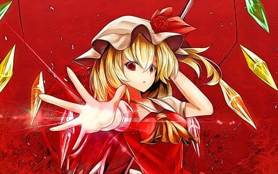 Flandre Scarlet, 4k, vector art, Touhou, manga, Touhou Project, colorful crystals, artwork, Touhou characters, Flandre Scarlet Touhou