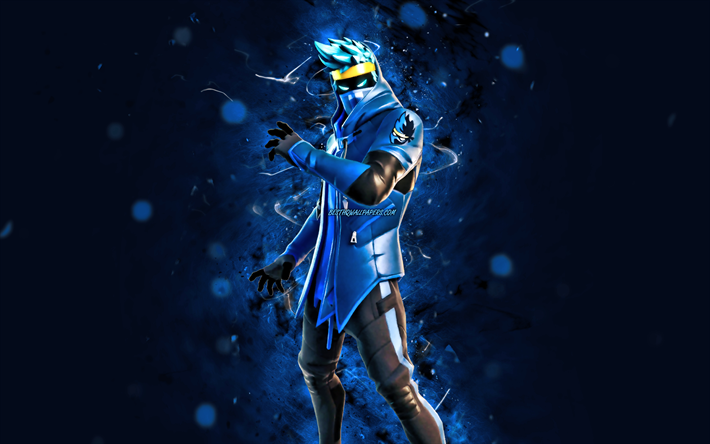 raven ninja, 4k, luci al neon blu, fortnite battle royale, personaggi di fortnite, raven ninja skin, fortnite, raven ninja fortnite