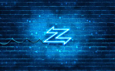Zagato blue logo, 4k, blue brickwall, Zagato logo, cars brands, Zagato neon logo, Zagato