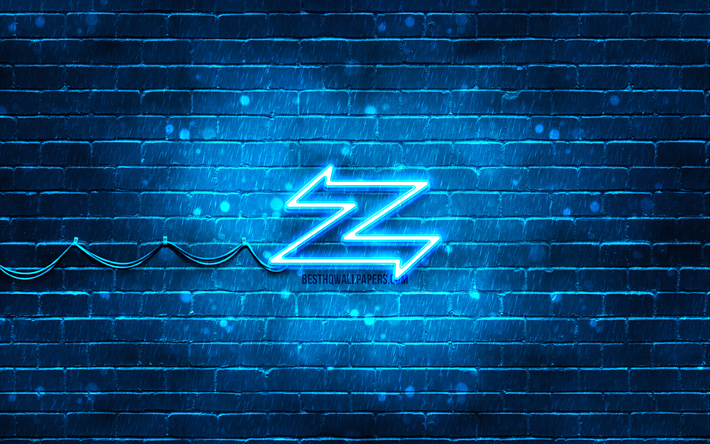 logo bleu zagato, 4k, mur de briques bleues, logo zagato, marques de voitures, logo n&#233;on zagato, zagato