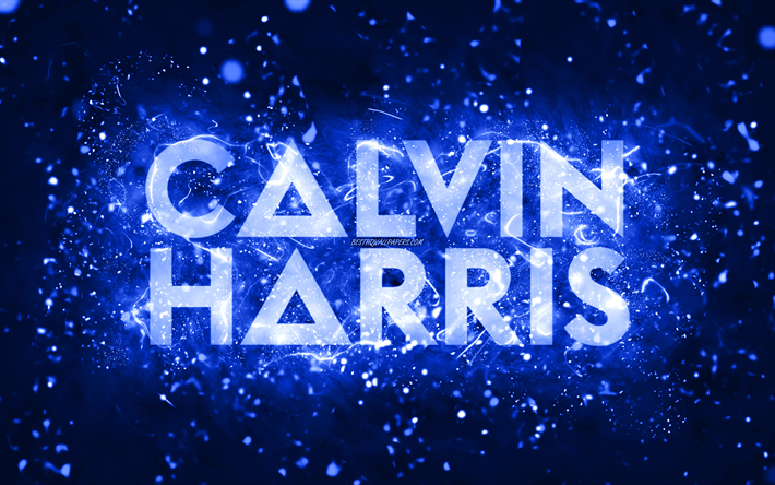 logotipo azul oscuro de calvin harris, 4k, djs escoceses, luces de ne&#243;n azul oscuro, creativo, fondo abstracto azul oscuro, adam richard wiles, logotipo de calvin harris, estrellas de la m&#250;sica, calvin harris