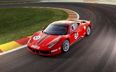 Ferrari 458 Challenge, 2017, Carros esportivos, carros de corrida, Carros italianos, vermelho, Ferrari