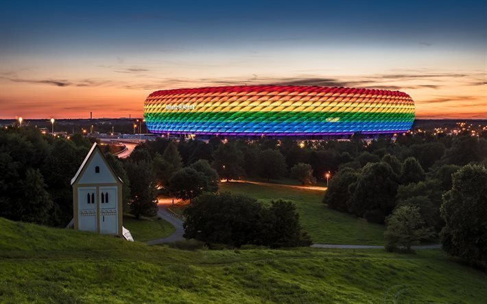 Munich, football stadium, Allianz arena, evening city, Germany