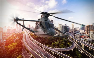 4k, Airbus Racer, paisaje urbano, el vuelo de Airbus Helicopters, el futuro de los helic&#243;pteros, aviaci&#243;n civil, Airbus