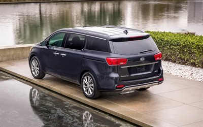 Kia Sedona, 2019, 4k, exterior, rear view, new black Sedona, minivan, Korean cars, USA, presentation, Kia