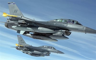 F-16, Fighting Falcon, General Dynamics, una pareja de cazas de la Fuerza A&#233;rea, aviones de combate