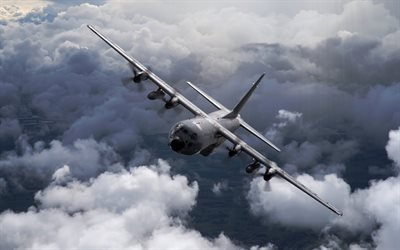 Lockheed C-130 H&#233;rcules C-130 DE la Fuerza A&#233;rea de EEUU, NOS aviones de transporte militar, estados UNIDOS, aeronaves pesadas en las nubes, de aviaci&#243;n de combate