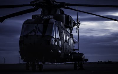 AgustaWestland AW101Merlin, 軍用貨物のヘリコプター, 夜, 軍飛行場, 米空軍, 米ヘリコプター