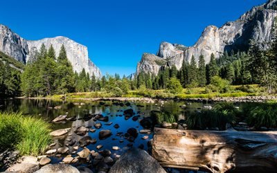 USA, Yosemite National Park, river, mountains, Yosemite, Sierra Nevada, America