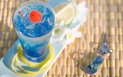 azul cocktail, lagoa azul, lim&#227;o, gelo, bebidas alco&#243;licas, receita, licor, rum, suco de lim&#227;o, xarope de a&#231;&#250;car, cocktail