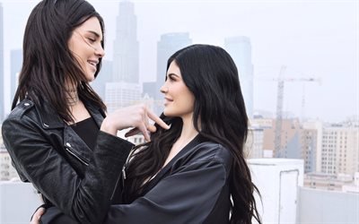Kylie Jenner, Kendall Jenner, American actresses, photosession, sisters, brunettes, beautiful young women