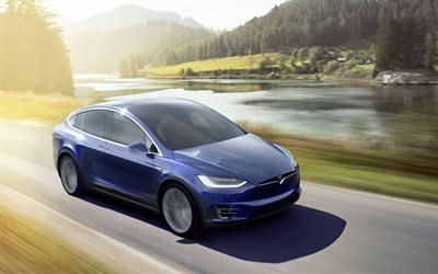 Tesla Model X, yol, 4k, 2018 arabalar, elektrikli ge&#231;itler, Model X, Tesla