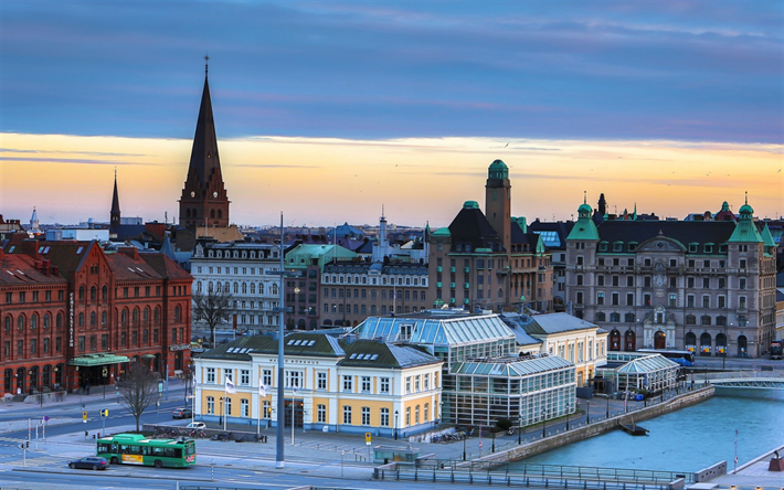 Malmo, Old City, spring, sunset, old architecture, Sweden