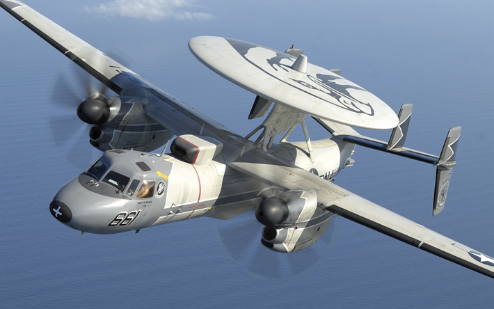 Grumman E-2 Hawkeye, aerei radar, aerei nel cielo, aerei militari, ponte aereo, E-2C, US Navy, Grumman
