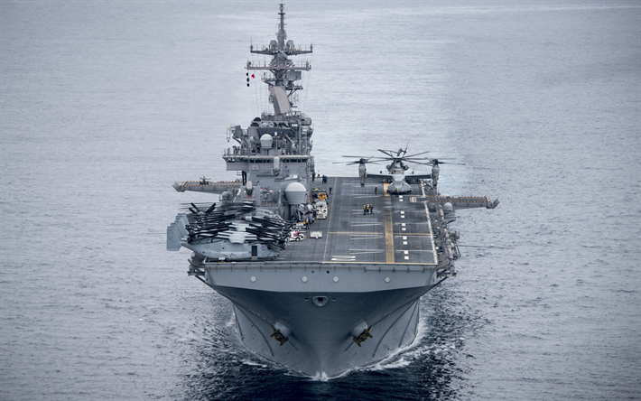 USS Essex, LHD-2, American amphibious ship, warship, US Navy, United States Navy, Wasp-class, Sikorsky CH-53E Super Stallion, MV-22 Osprey, MH-60 Seahaw