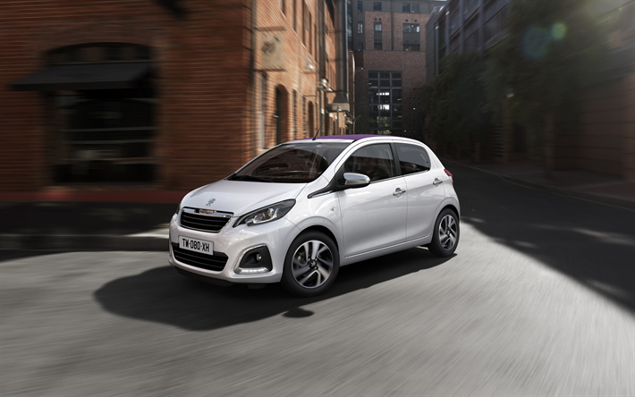 Peugeot 108, 2018, compact hatchback, exterior, 4 doors, new white 108, French cars, Peugeot