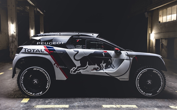 Peugeot 3008 DKR, 4k, vista lateral, 2018 carros, Rally Dakar, Peugeot Peugeot Sport, Dakar 2018