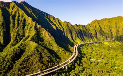 La Perdida de los Acantilados de la isla de Oahu, 4k, carretera, monta&#241;as, Hawai, Oahu, estados UNIDOS, Am&#233;rica