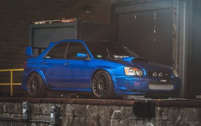 Subaru Impreza WRX STI, 4k, il portamento, blu Impreza, tuning, auto giapponesi, Impreza WRX STI, Subaru