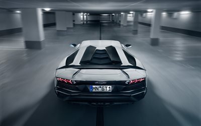 Lentement mais s&#251;rement, le premier Torado Lamborghini Aventador, vue de dos, 2018 voitures, supercars, tuning, 4k, blanc Aventador, Lamborghini