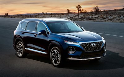 2019, Hyundai Santa Fe, luxury crossover, new blue Santa Fe, Korean cars, SUVs, exterior, Hyundai