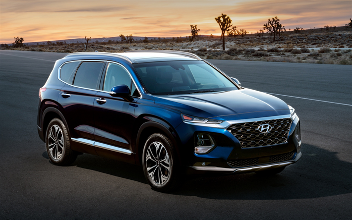 2019, Hyundai Santa Fe, crossover de luxo, azul novo Santa Fe, Carros coreanos, SUVs, exterior, Hyundai