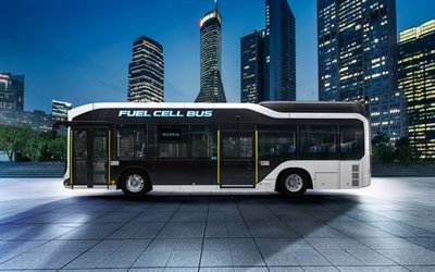 toyota sora fuel cell bus, 4k, 2018 d&#252;sen, hydrogen bus, toyota sora, tranport, passenger, toyota
