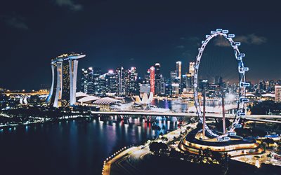 Amusement Park, 4k, natt, modern arkitektur, Singapore, Asien