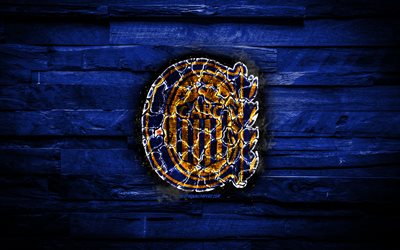 Il Rosario Central FC, masterizzazione logo, Argentina Superleague, blu sfondo di legno, Argentino del club di calcio Argentina Primera Division, CA Rosario Central, di calcio, di calcio Rosario Central-logo, Rosario, Argentina