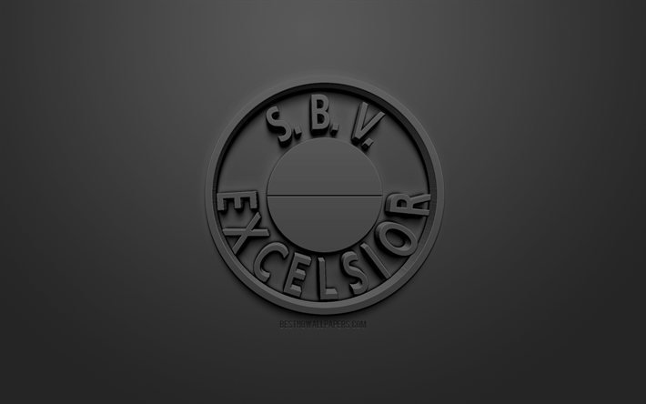 SBV Excelsior, kreativa 3D-logotyp, svart bakgrund, 3d-emblem, Holl&#228;ndsk fotboll club, Eredivisie, Rotterdam, Nederl&#228;nderna, 3d-konst, fotboll, snygg 3d-logo
