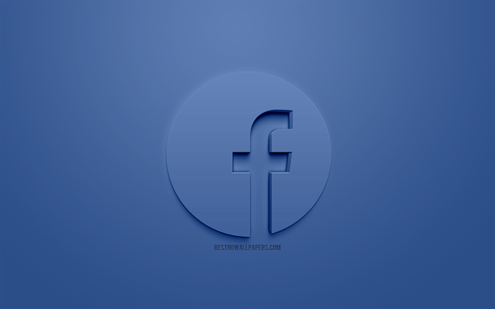 Facebook, شعار 3d, خلفية زرقاء, الشبكة الاجتماعية, شعار, 3d الفنون الإبداعية