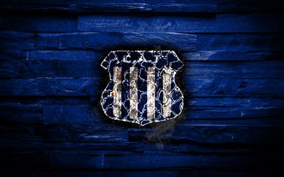 Talleres FC, burning logo, Argentine Superleague, blue wooden background, Argentinean football club, Argentine Primera Division, CA Talleres, football, soccer, Talleres logo, Cordoba, Argentina