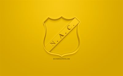 NAC Breda, creative 3D logo, yellow background, 3d emblem, Dutch football club, Eredivisie, Breda, Netherlands, 3d art, football, stylish 3d logo