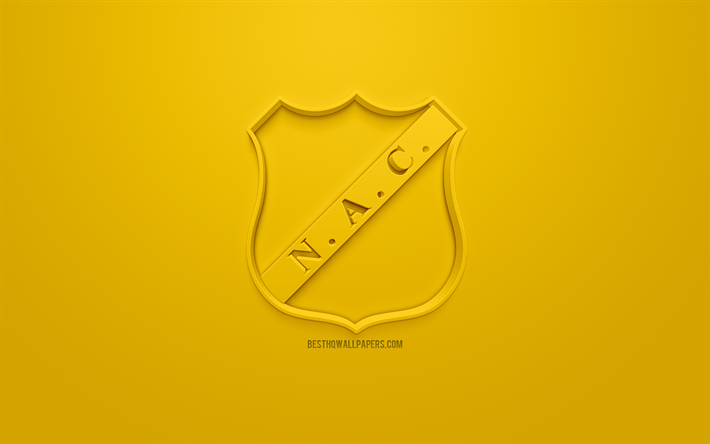 NAC Breda, creative 3D logo, yellow background, 3d emblem, Dutch football club, Eredivisie, Breda, Netherlands, 3d art, football, stylish 3d logo