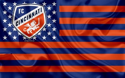 FC Cincinnati, American soccer club, Amerikkalainen luova lippu, oranssi sininen lippu, MLS, Cincinnati, Ohio, USA, logo, tunnus, Major League Soccer, silkki lippu, jalkapallo